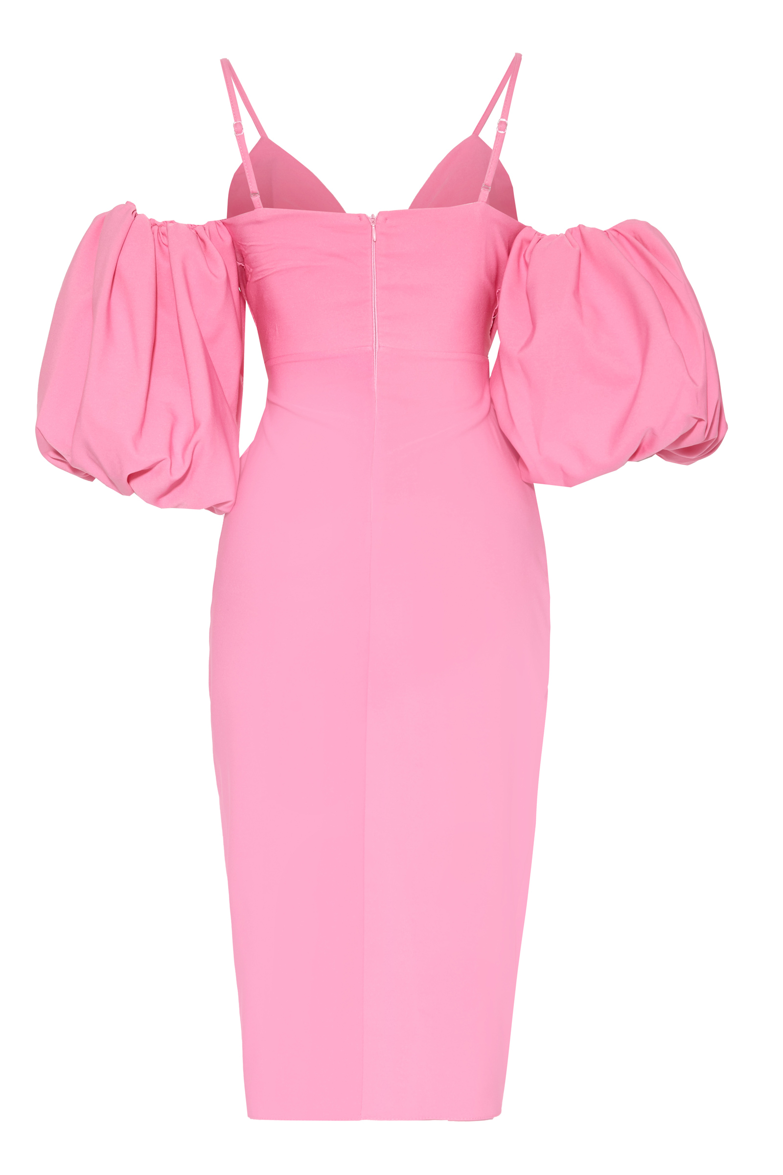 Pink Crepe Short Sleeve Midi Dress