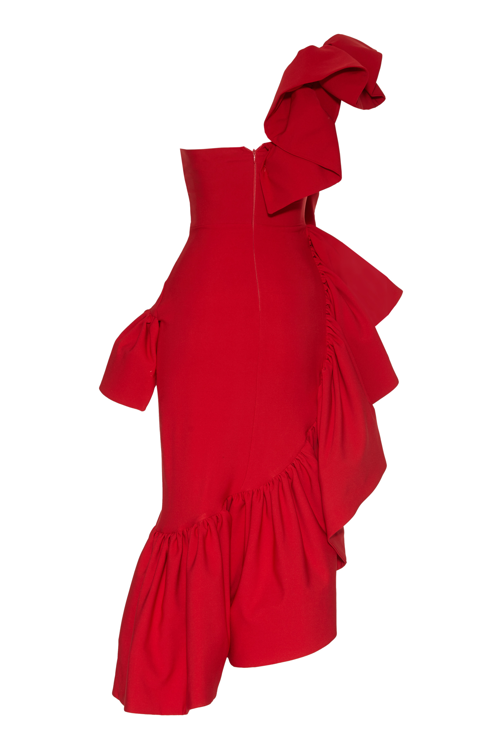 Kırmızı Krep Kolsuz Uzun Elbise