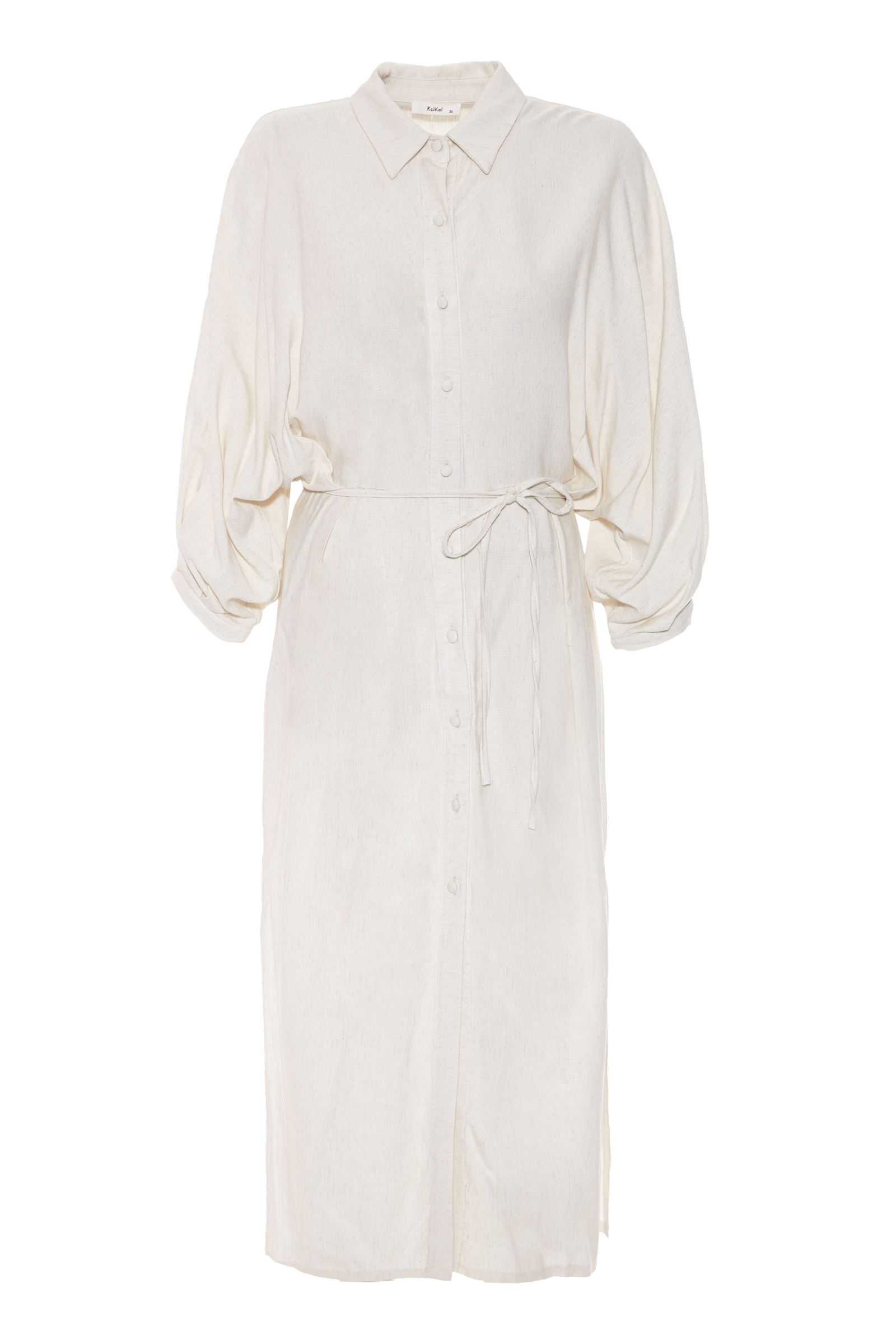 Patterned linen long sleeve maxi dress