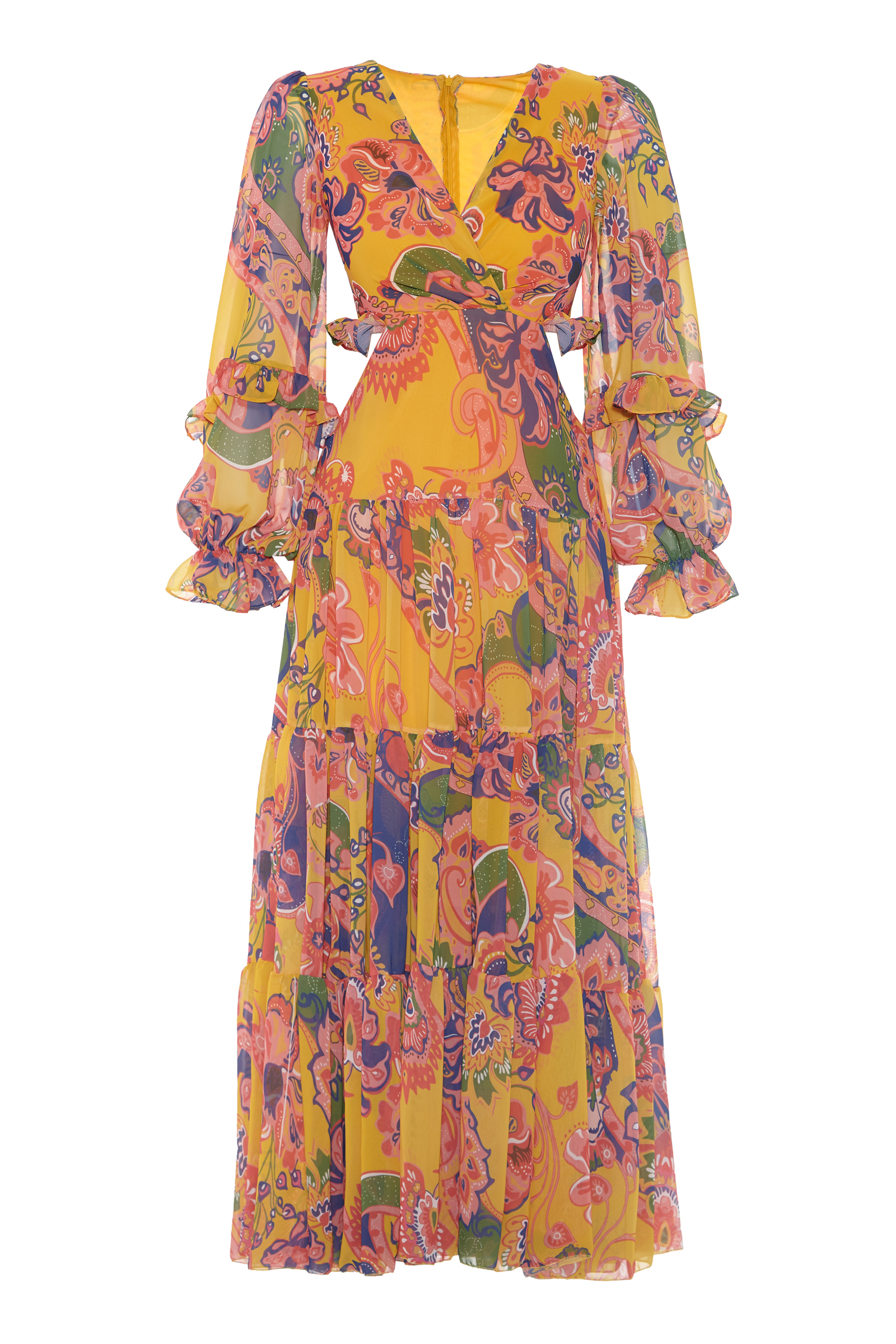 Patterned chiffon long sleeve maxi dress