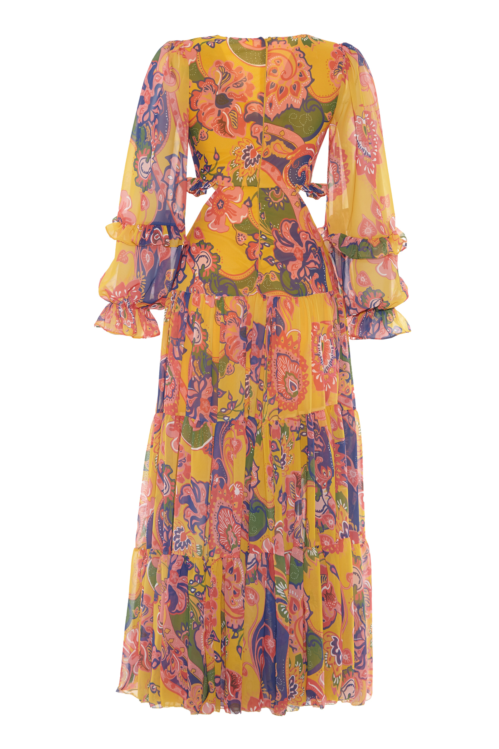 Patterned chiffon long sleeve maxi dress
