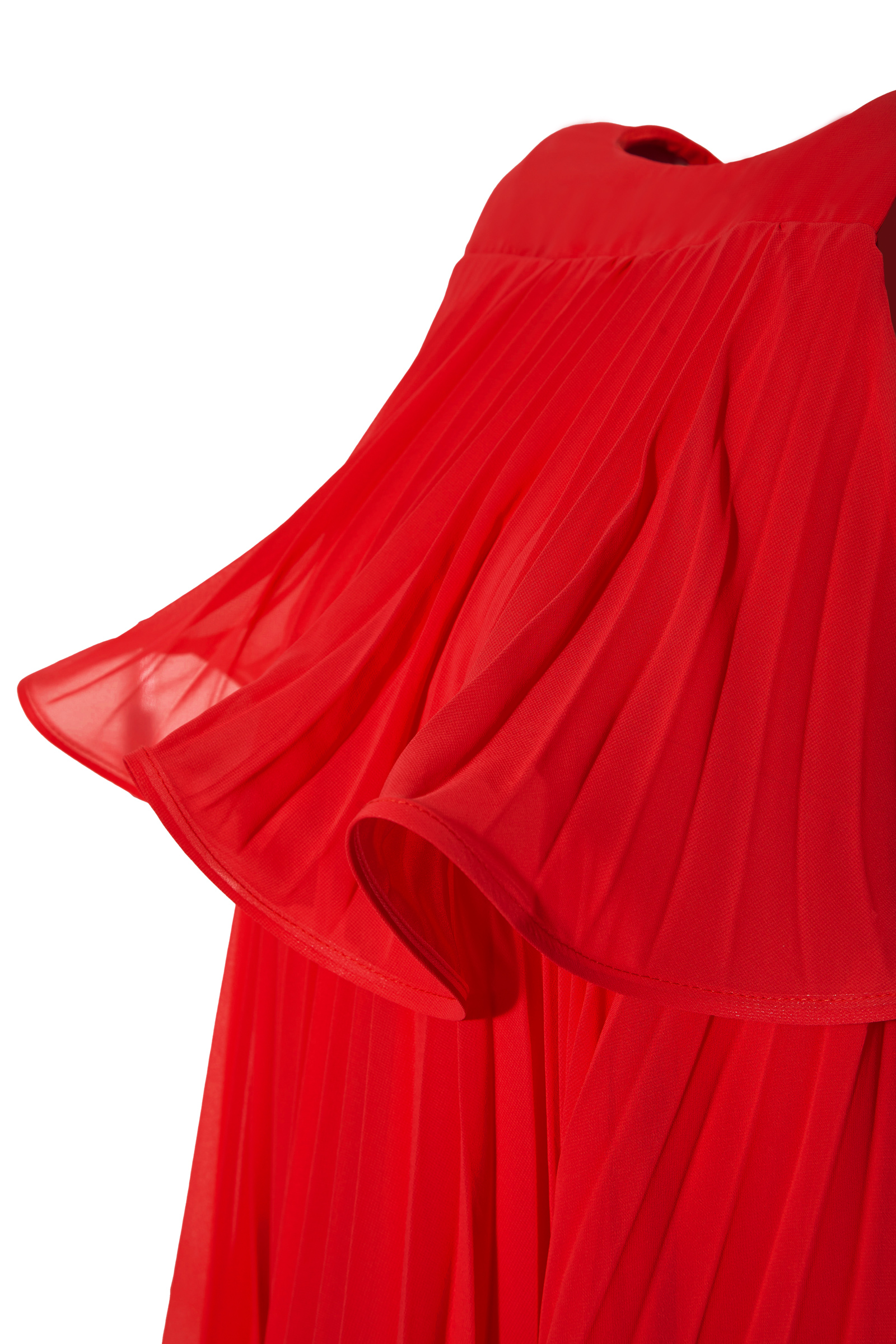 Kırmızı şifon kolsuz kısa elbise