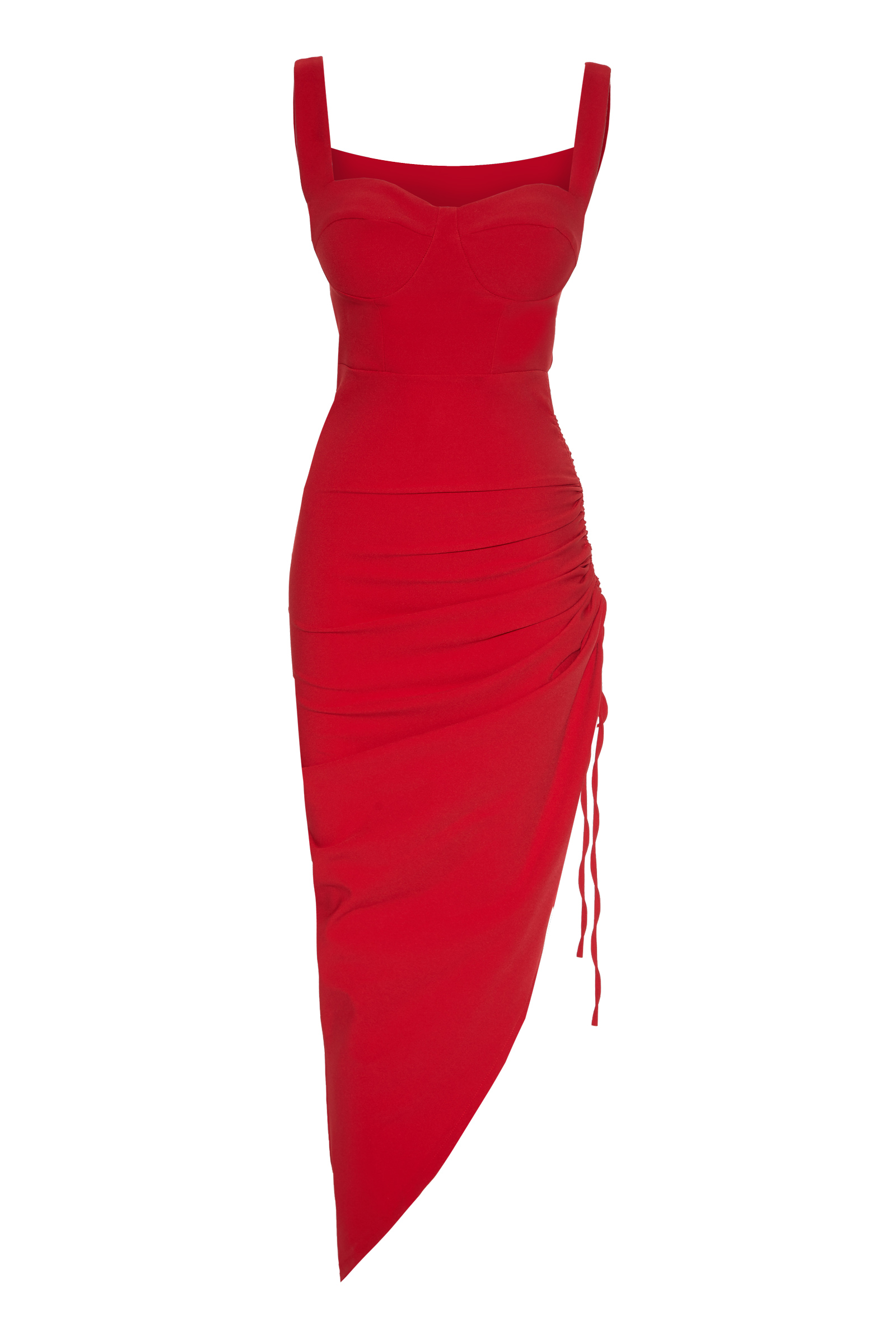 Kırmızı kolsuz uzun elbise