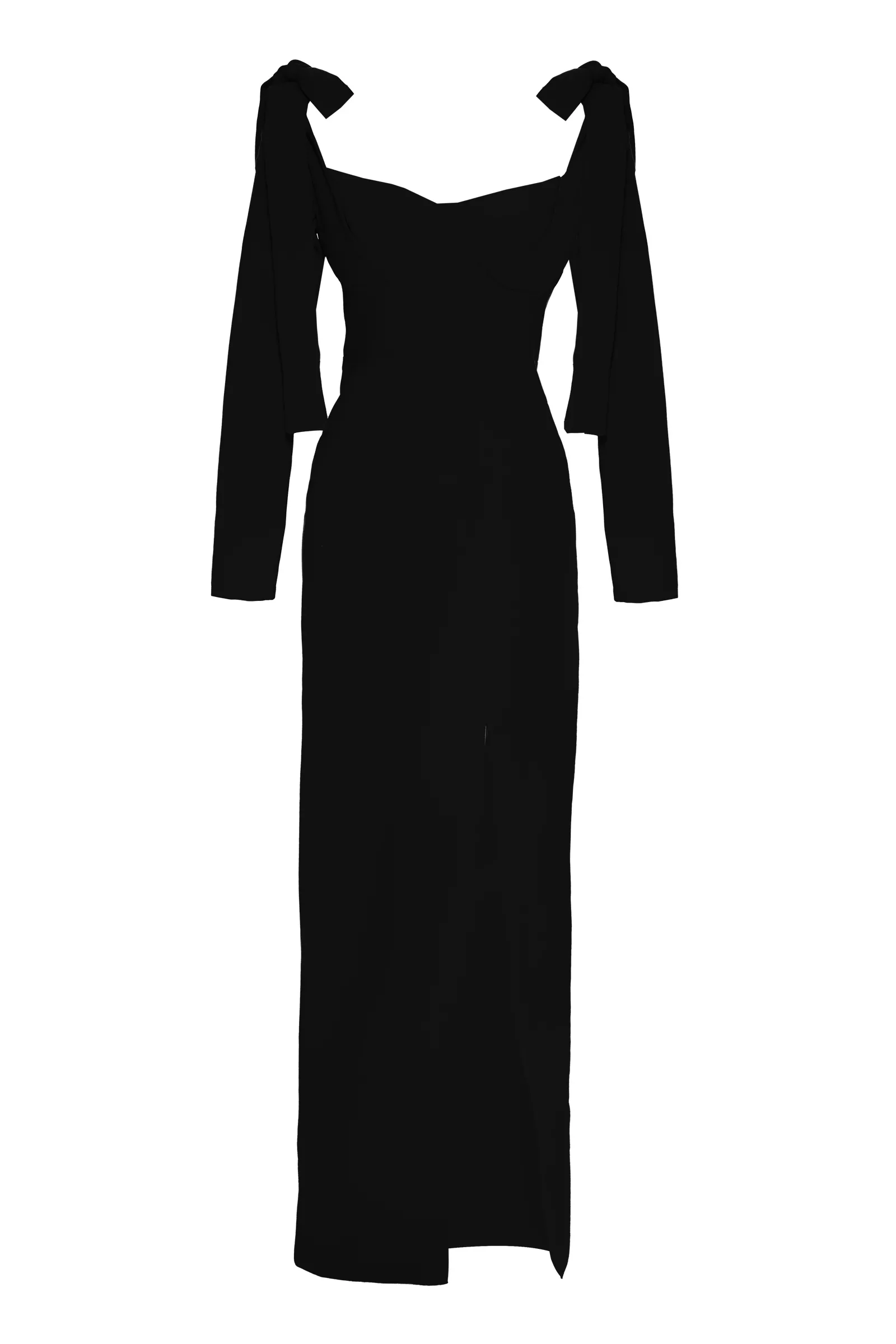 Black crepe long sleeve uzun dress