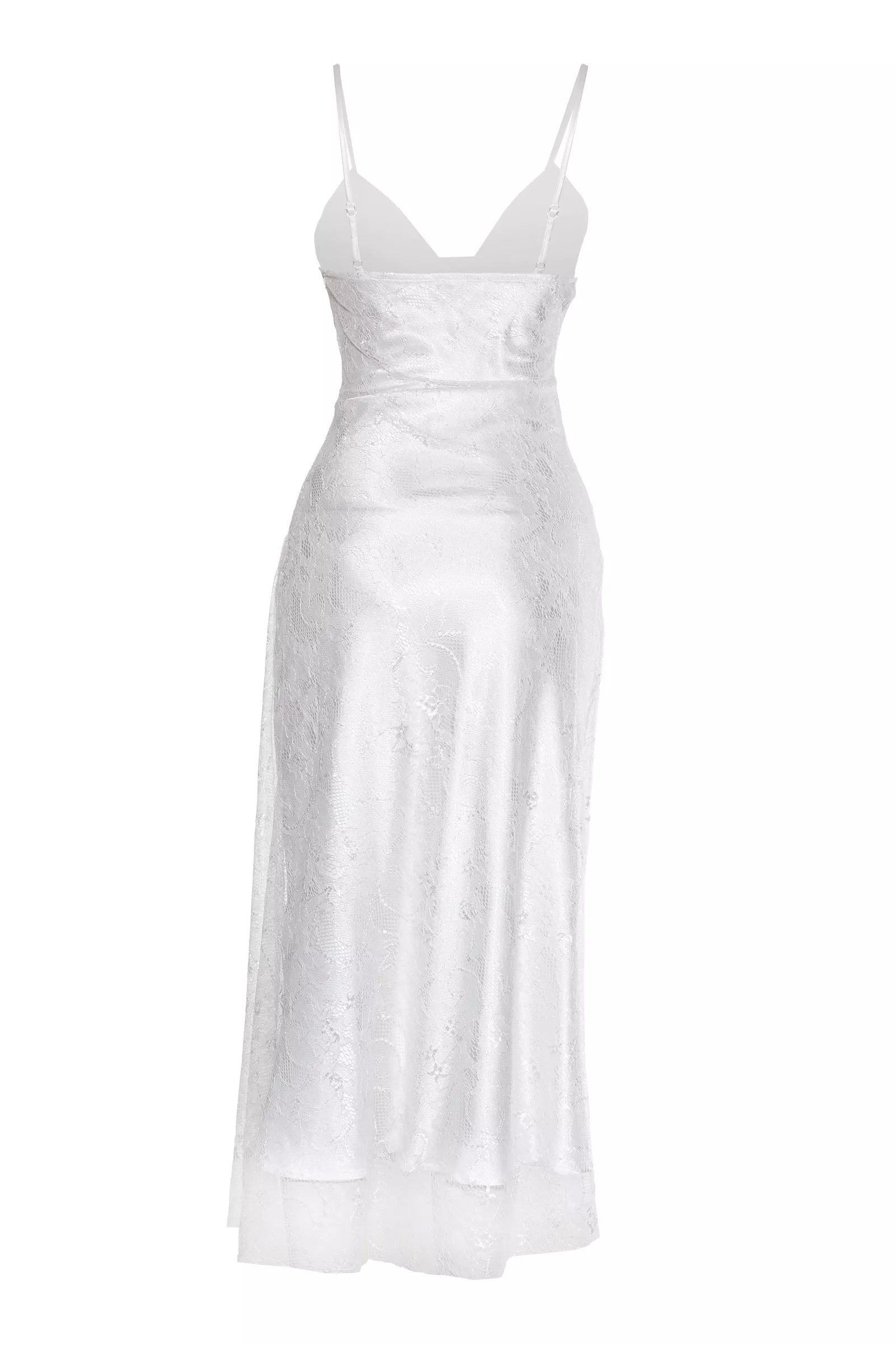 Beyaz dantel kolsuz orta boy elbise