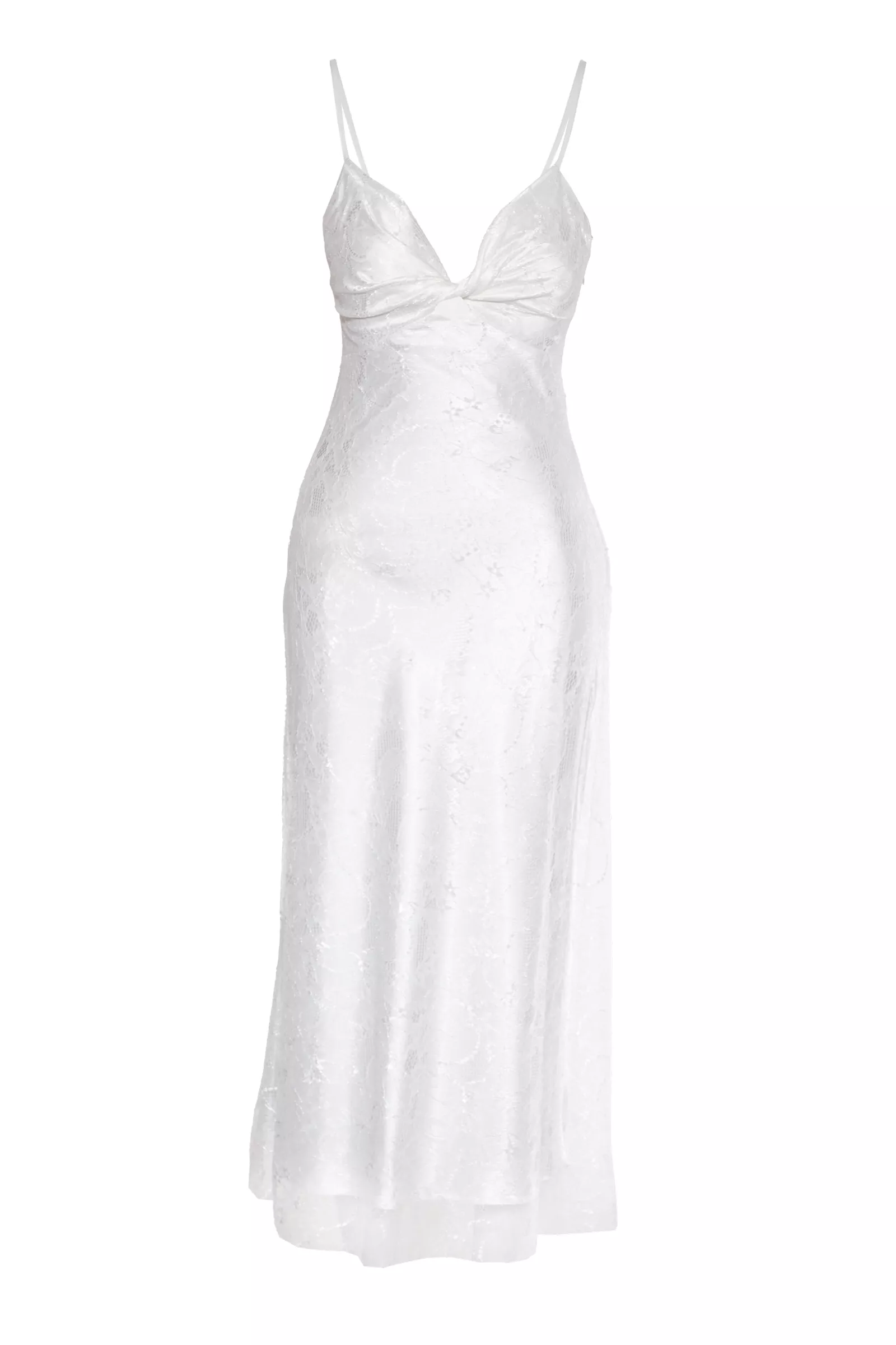 Beyaz dantel kolsuz orta boy elbise