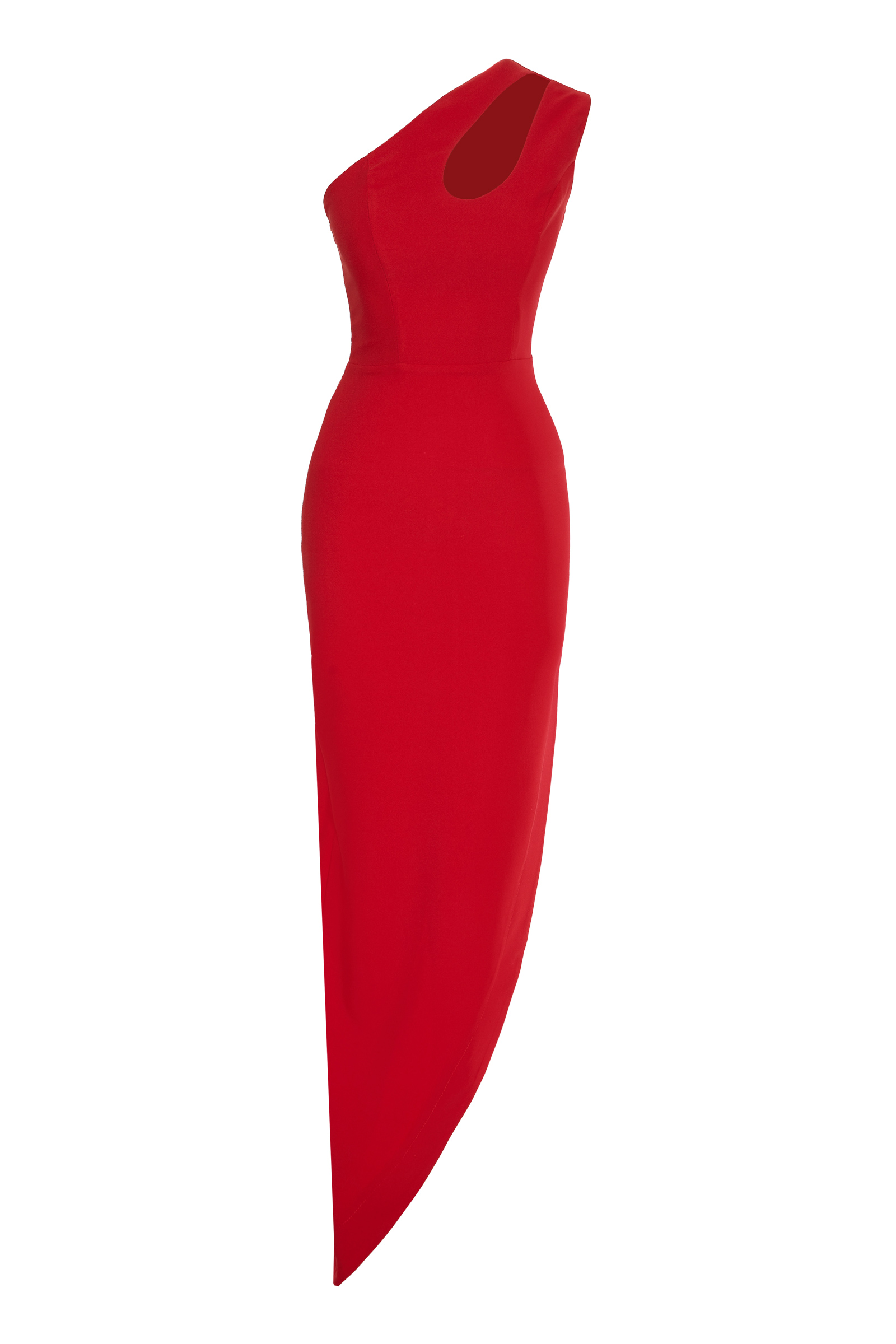 Kırmızı Büyük Beden Krep Tek Kol Uzun Elbise