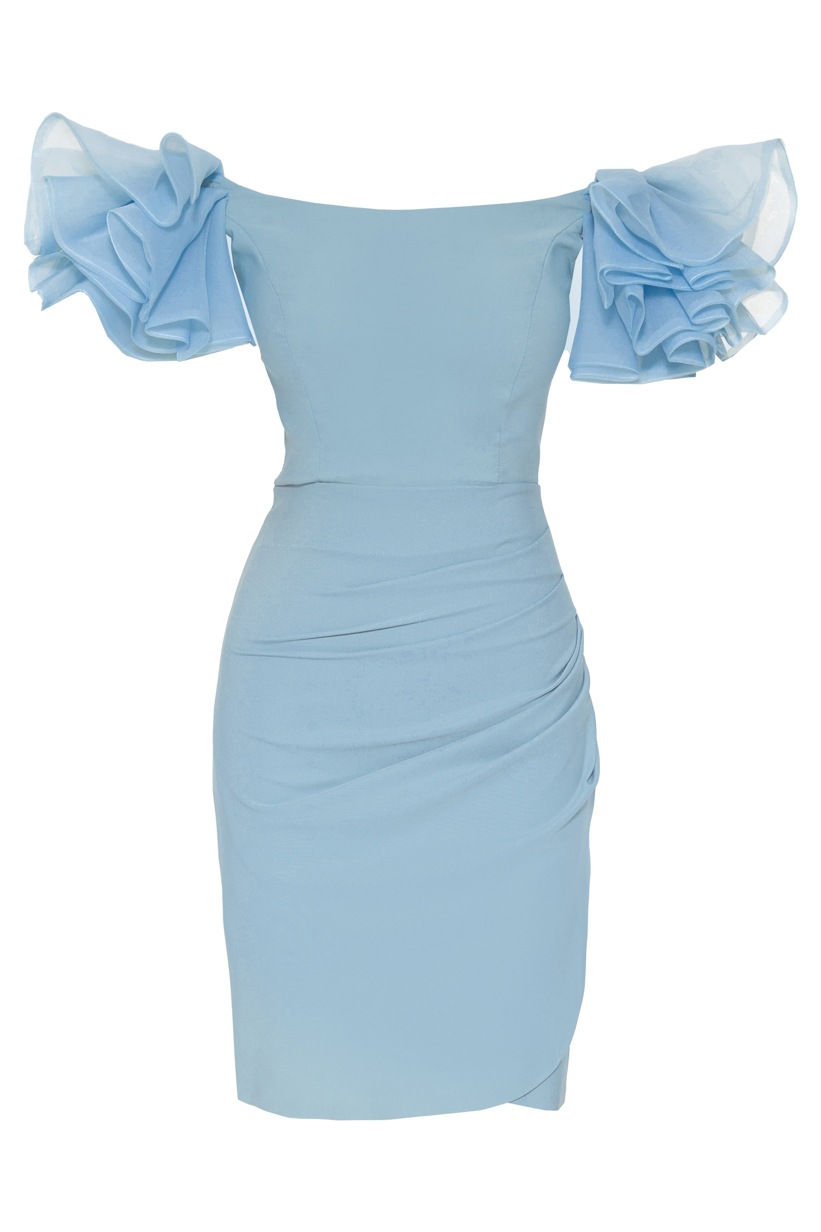 Blue Crepe Short Sleeve Mini Dress