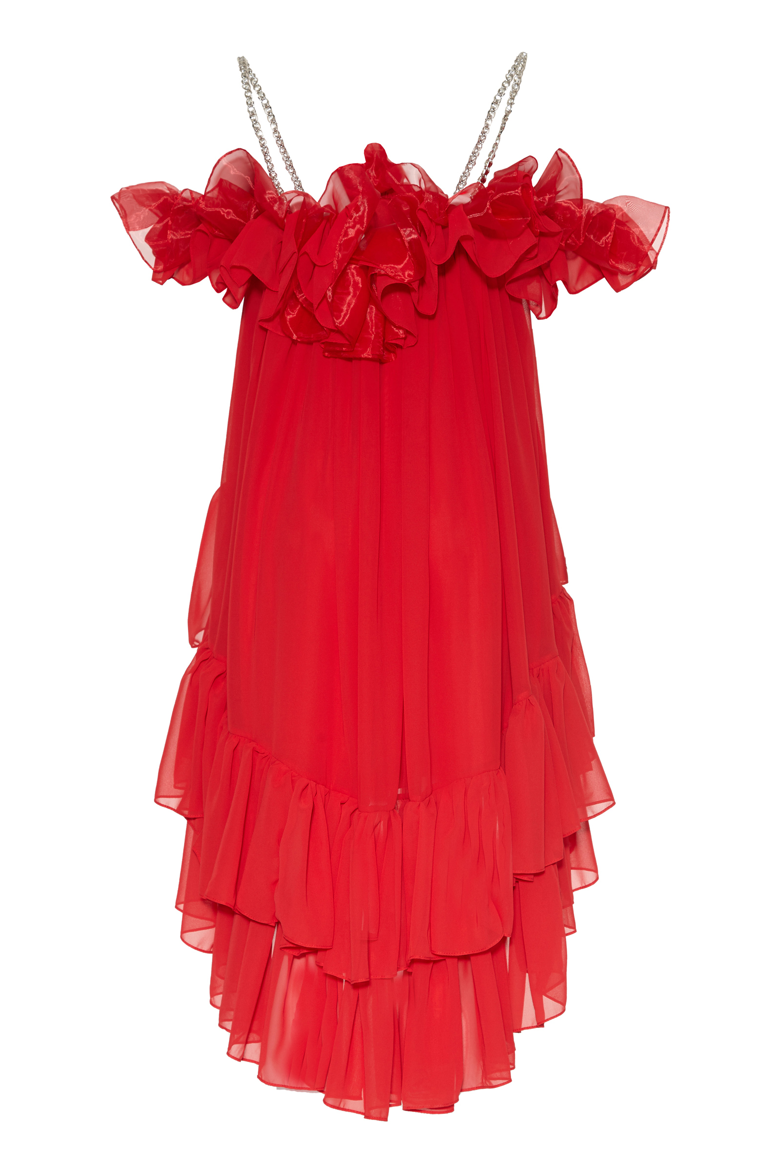 Kırmızı Chiffon Sleeveless Mini Dress