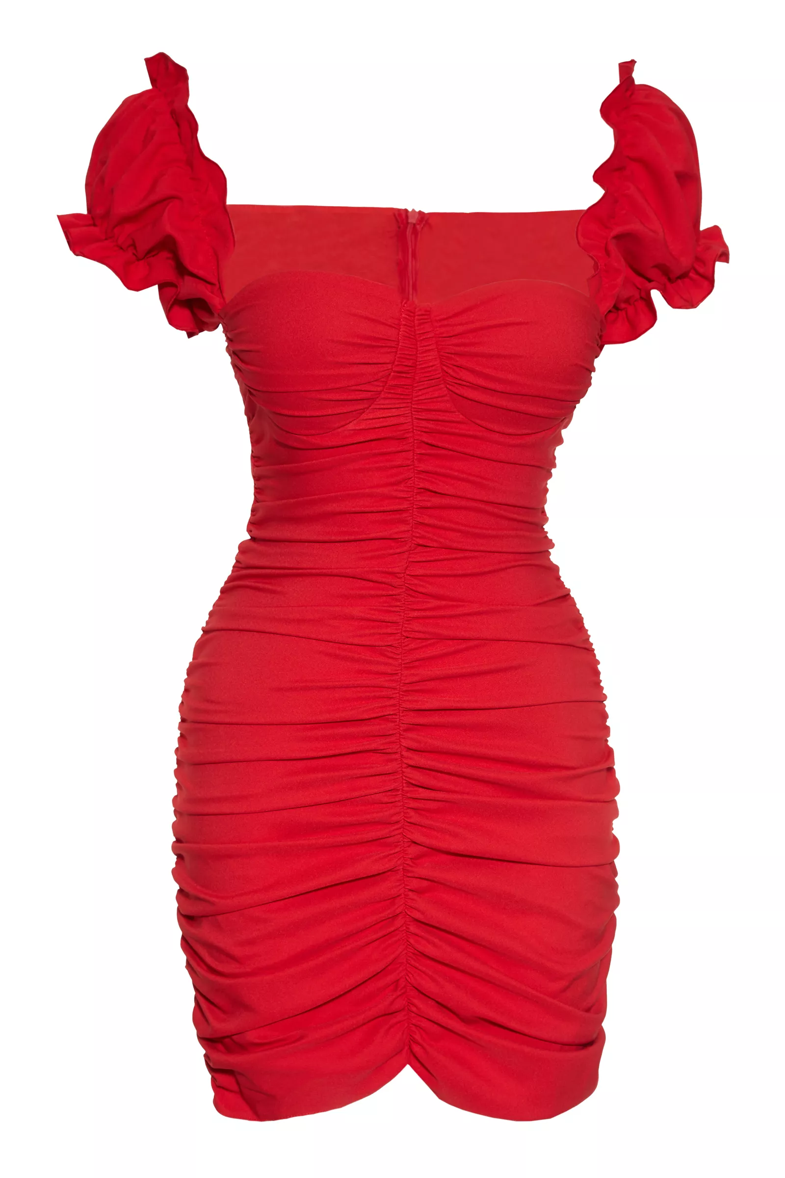 Kırmızı krep kolsuz kısa elbise