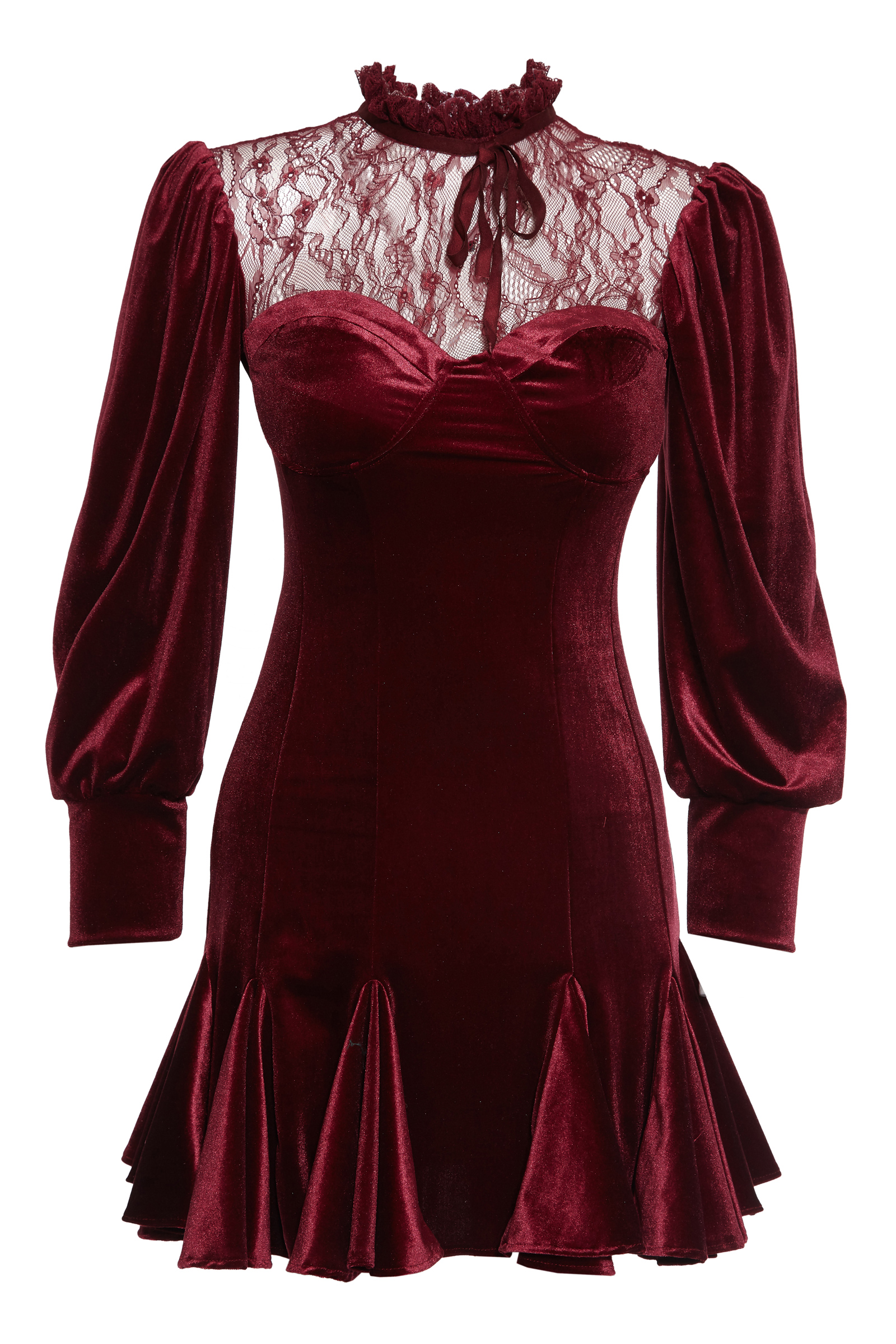 Claret Red Velvet Long Sleeve Mini Dress